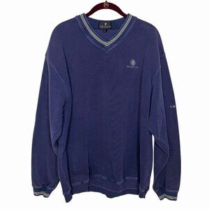 Ojai Valley Inn Twin Hill Ribbed V Neck Pullover Sweatshirt Sweater Blue